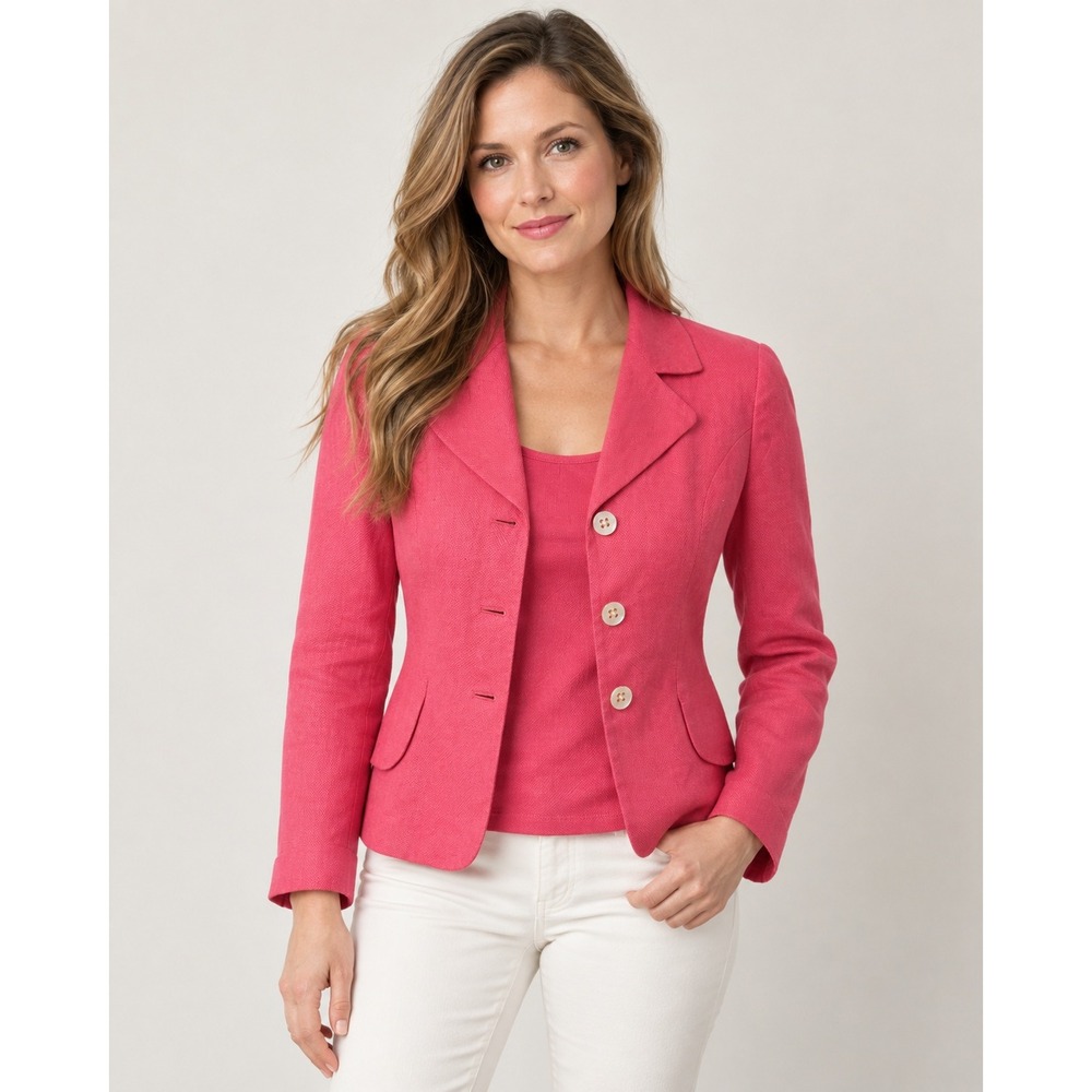 Coldwater Creek Linen Blazer Tank Set Women P4 Barbiecore Pink 2pc Suit Jacket